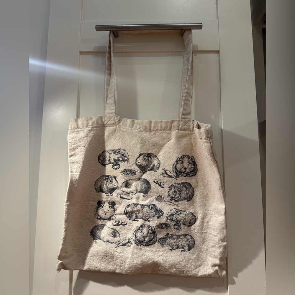 Canvas Tote Bag with Guinea Pig Print